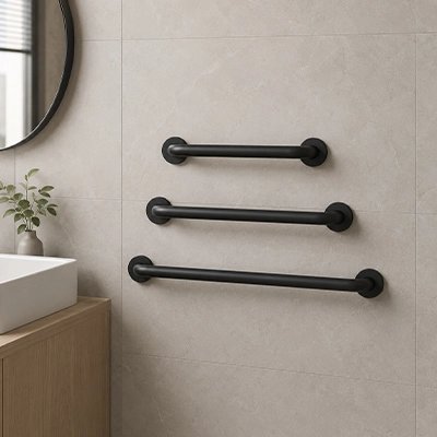Barre d'appui murale noire antidérapante pour salle de bain