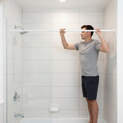 Barre de rideau de douche a fixation par tension  