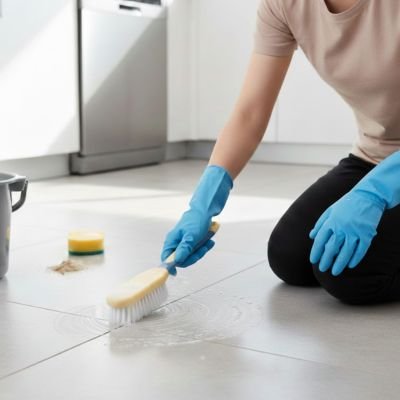 Brosse à poils rigides pour nettoyer les joints de carrelage
