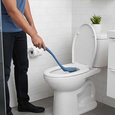 Brosse à toilette avec socle autoportant permettant un séchage rapide
