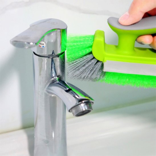 Brosse de nettoyage double tête pour robinetterie, joints et carrelage