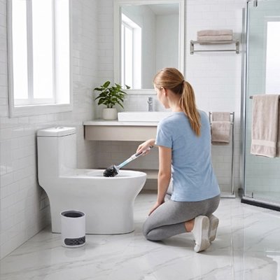 Brosse de toilette en silicone rechargeable avec support de rangement 