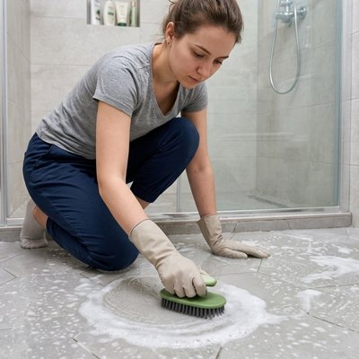  Brosse ergonomique à poils rigides pour récurer les sols carrelés 