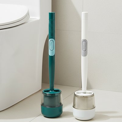 Brosse pour toilette avec base compartimentée permettant l'égouttage