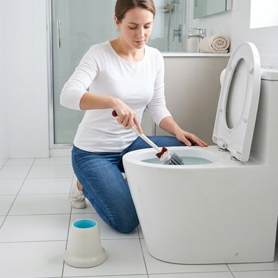 Brosse pour wc​ avec un long manche facilitant le travail