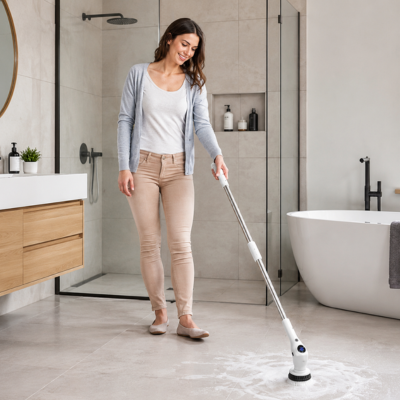 Brosse rotative électrique avec manche télescopique nettoyant les planchers 