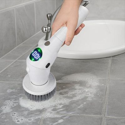 ​ Brosse rotative rechargeable avec écran digital nettoyant une baignoire