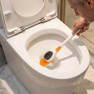 Brosse toilette à double face nettoyant le fond de cuvette