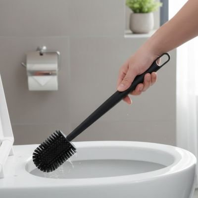 Brosse toilette qui maintient une distance hygiénique pendant le nettoyage