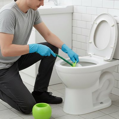 Brosse wc avec base arrondie stable qui maintient la brosse