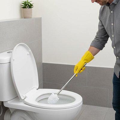 Brosse wc avec tige métallique fine offrant une prise adéquate