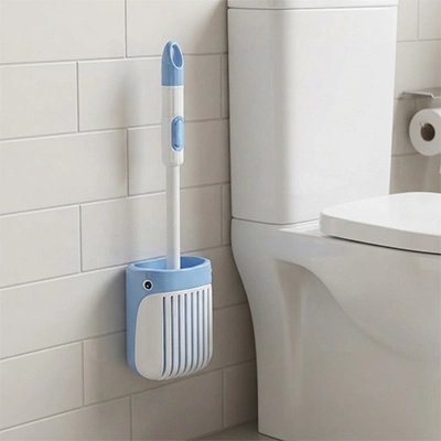 Brosse WC bleue avec support mural compact sans perçage