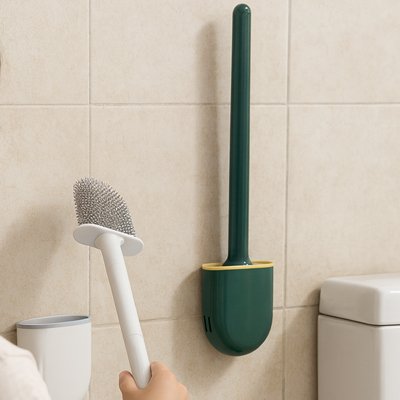 Brosse wc en silicone avec un manche long ergonomique