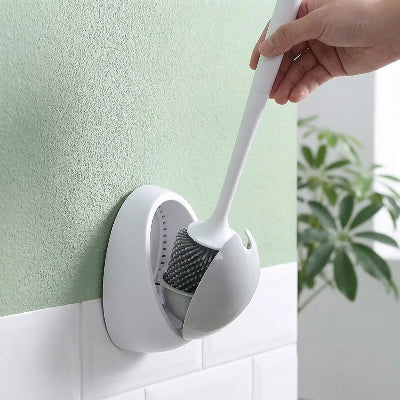brosse wc en silicone blanc et gris