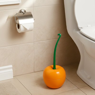 Brosse wc  forme de fruit rond orange avec tige verte