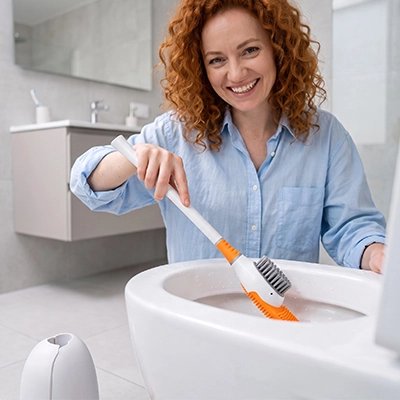 Brosse WC légère utilisée pour nettoyer facilement la cuvette