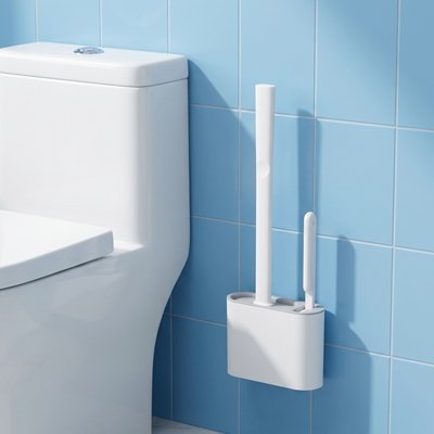Brosse WC minimaliste en blanc avec lignes arrondies 