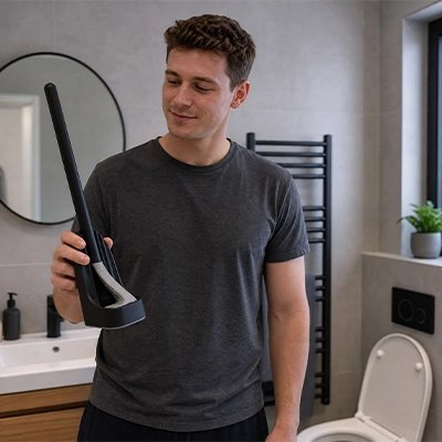 Brosse WC noire avec support de rangement discret