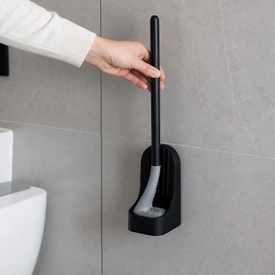 Brosse WC noire moderne avec support anti-goutte
