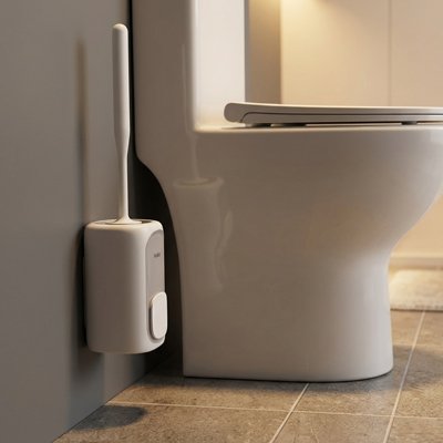 Brosse WC système adhésif permettant une installation sans perçage