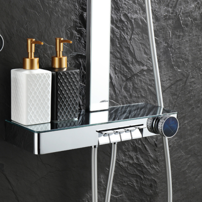 colonne-de-douche-a-clavier-et-tablette-avec-produit