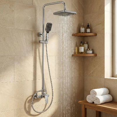 colonne-de-douche-avec-un-banc-et-serviette