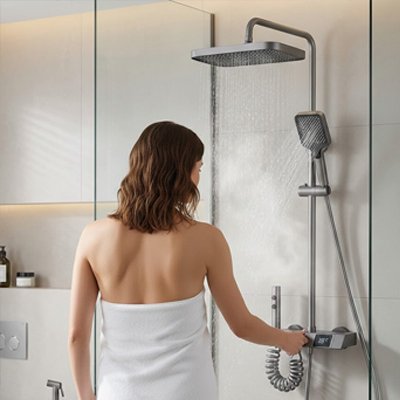 Colonne de douche muni d'une pomme a effet pluie 