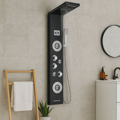 colonne-de-douche-sur-mur-beige
