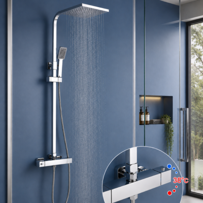 colonne-de-douche-sur-mur-bleu-mitigeur-moderne-carré