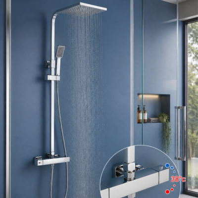 colonne-de-douche-sur-un-mur-bleu-mitigeur-moderne-carré