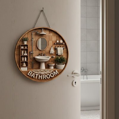  Décoration de porte salle de bain ronde avec lavabo