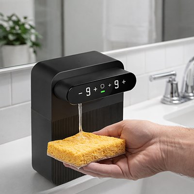 Distributeur automatique de savon a reservoirs amovibles facilitant le remplissage