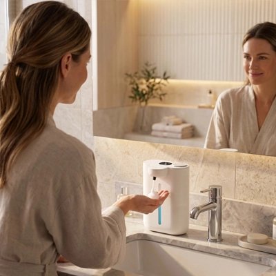 Distributeur automatique de savon liquide dans une salle de bain