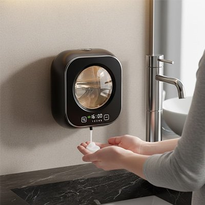Distributeur de savon automatique​ avec affichage LED intégré indiquant l'heure