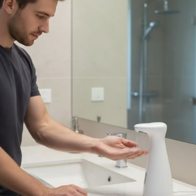 Distributeur de savon automatique de forme élégante en blanc