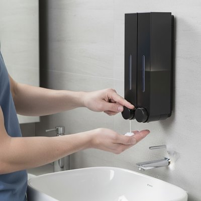 Distributeur de savon mural​ à pression manuelle avec bouton poussoir 