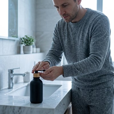 Distributeur savon liquide noir avec une base à stabilité optimale