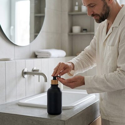 Distributeur savon noir liquide anti-traces et anti-reflets 