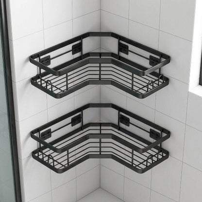 Double étagère de douche d’angle noire sans percage