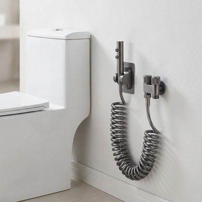 Douchette WC a fixation robuste à côté de la cuvette