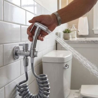 Douchette WC chromée avec valve de réglage et flexible extensible