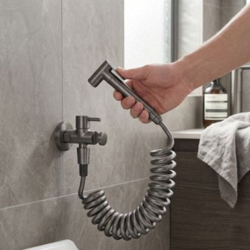  Douchette WC murale gris avec poignée à gâchette ergonomique