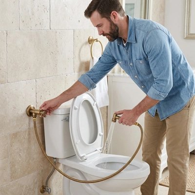 Douchette WC rétro avec robinet mural support et tuyau flexible