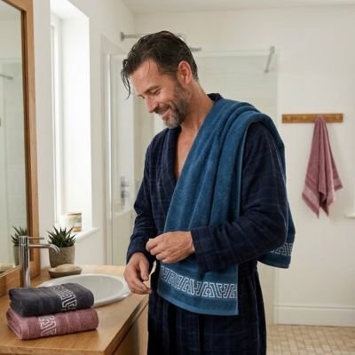 Drap de bain en tissu coton permettant un séchage rapide