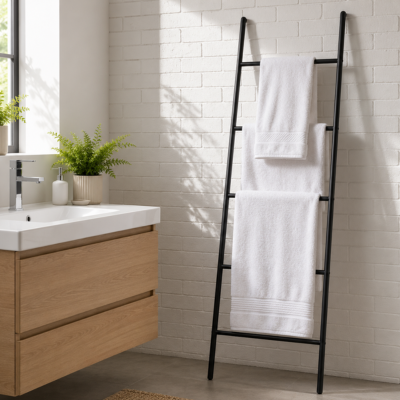 echelle porte serviette accoter sur le mur blanc