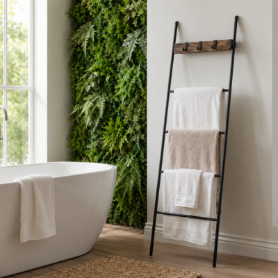 echelle porte serviette pret de la baignoire