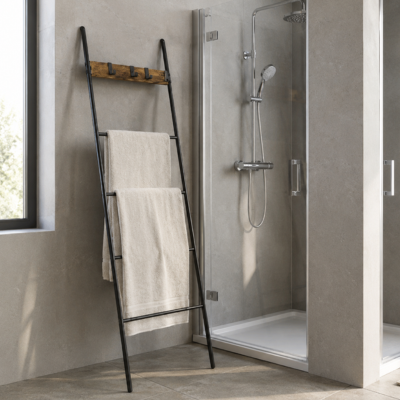 Echelle porte serviette prêt de la douche