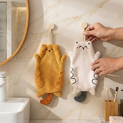 Essuie main design en forme de chat  avec visage brodé