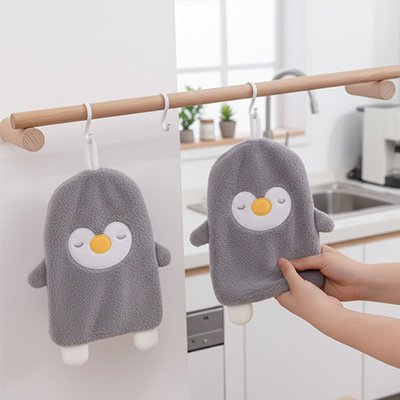 Essuie main en forme ludique pingouin couleur grise neutre