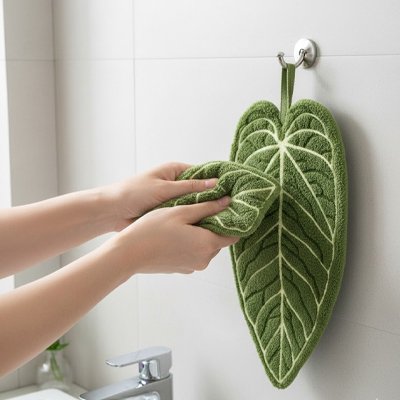Essuie-mains à motif réaliste qui imite une feuille tropicale
